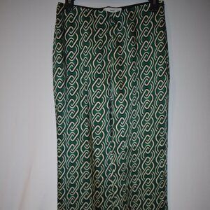 NWT Women's MNG Green & Black Pattern, Silk Pants Elastic Waist Size M‎